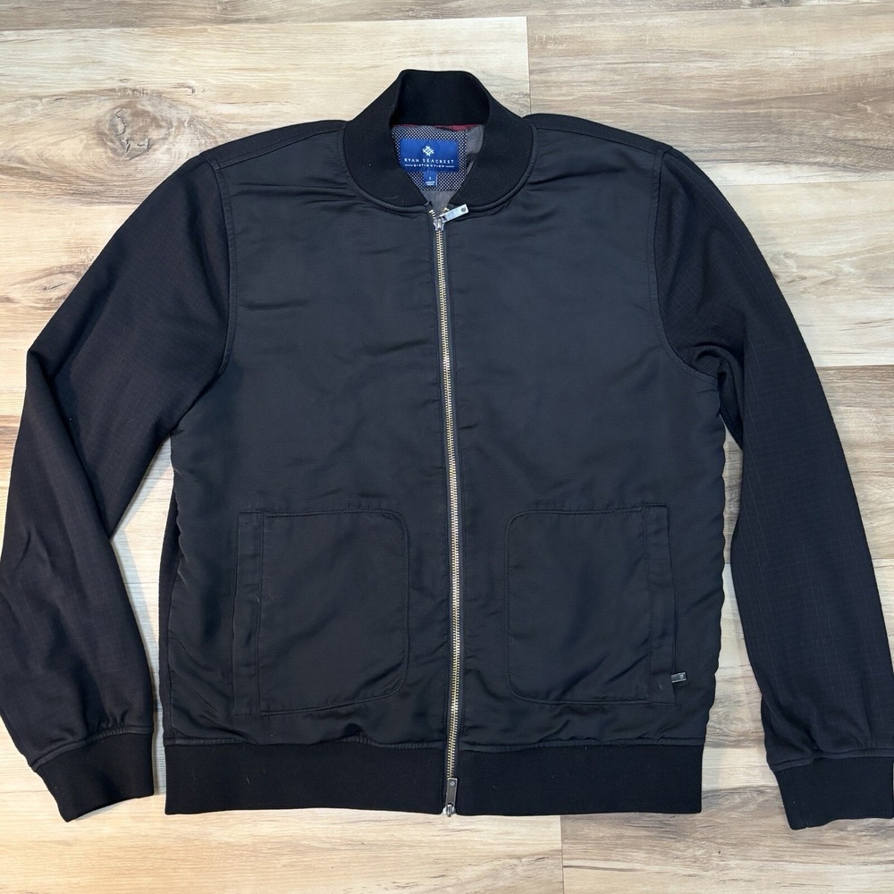 Ryan Seacrest Jacket Mens Small Black Bomber Full Zip Lightweight Lined